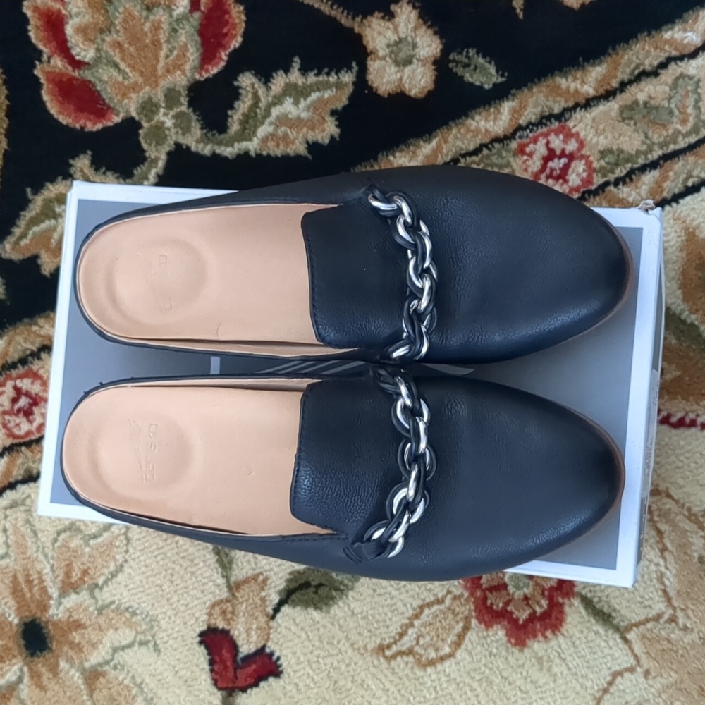 Dansko Leora Nappa Black Mules With Chain Detail Size 36